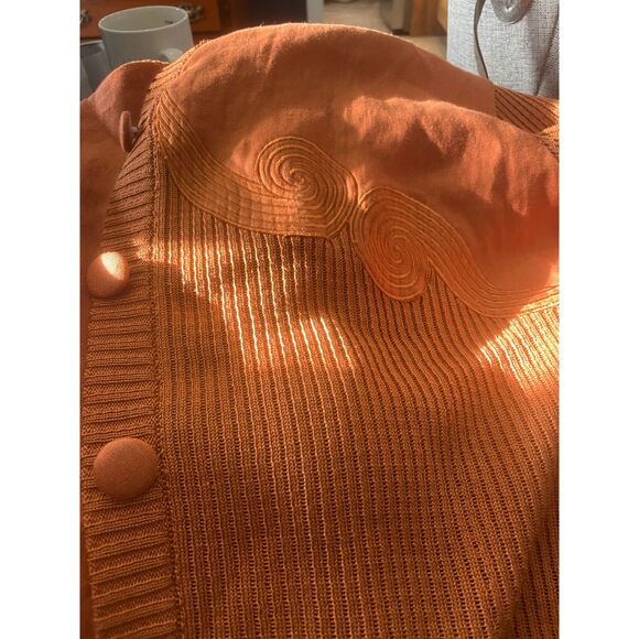 Ladies M V Neck Knee Length Ribbed Button‎ Cardigan Swirl Design Short Sleeve - Picture 4 of 12